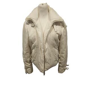 Guess y2k white ivory down bomber puffer jacket womens large medium buckle